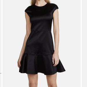 Theory Essential Flare Dress in Black Sateen